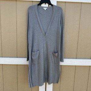 J. Jill Long Gray Ribbed Duster Cardigan Cotton Silk Blend Women’s Size Small